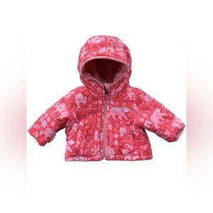 Columbia Size 0-3 Months Pink Bear Fox Reversible Hooded Puffer Fleece Coat